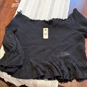 Express Black Smocked Off-Shoulder Blouse